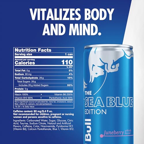 Red Bull Sea Blue Edition Energy Drink, Juneberry, with 80mg Caffeine plus Taurine & B Vitamins, 8.4 Fl Oz, Pack of 4 Cans - Image 3