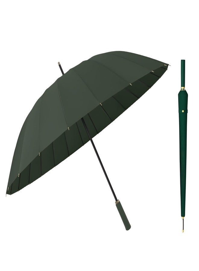 JRM 24 Ribs Auto Open Umbrella | Large Windproof Straight Handle Umbrella for Men & Women | Heavy Duty 3 Fold Travel for Outdoor, Rain, Fishing, Camping (GREEN) - Image 1