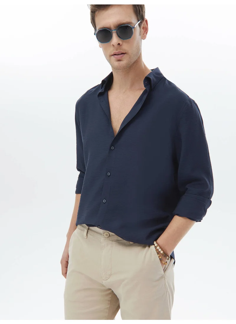 Kip Navy Blue Plain Weave Classic Shirt