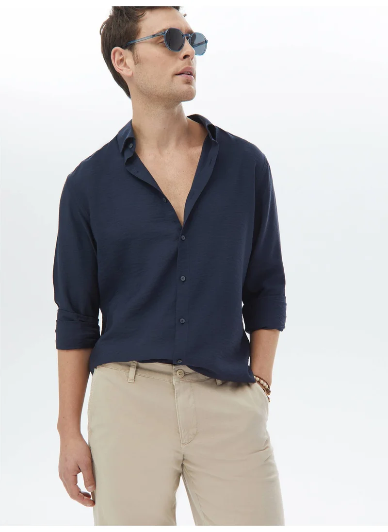 Kip Navy Blue Plain Weave Classic Shirt