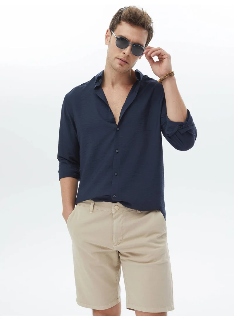 Kip Navy Blue Plain Weave Classic Shirt