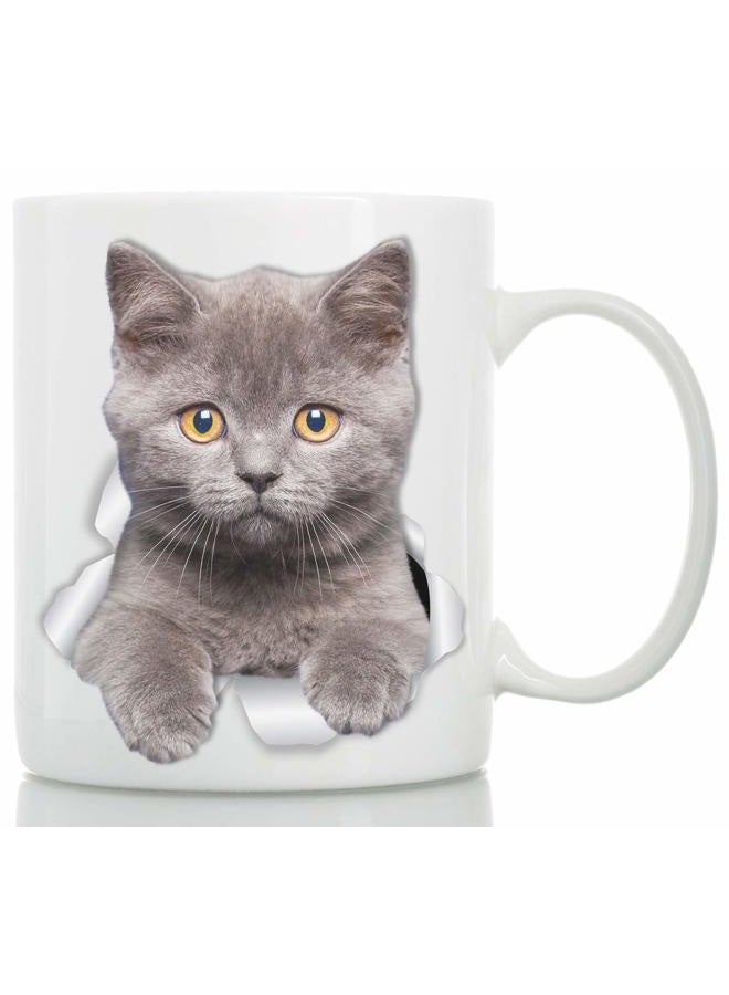 Winston Bear Laughing Grey Cat Coffee Mug - Ceramic Funny Coffee Mug - Perfect Cat Lover Gift - Cute Novelty Coffee Mug Present - Great Birthday or Christmas Surprise for Friend or Coworker Men and Women (11oz) - Image 1