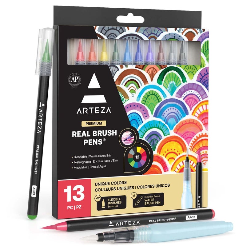 ARTEZA Real Brush Pens, 12 Watercolor Pens, Drawing Markers with Flexible Brush Tips, Watercolor Markers for Artists, and Beginners - Image 1