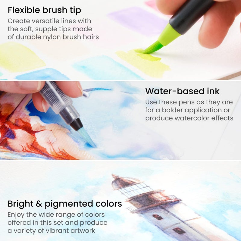 ARTEZA Real Brush Pens, 12 Watercolor Pens, Drawing Markers with Flexible Brush Tips, Watercolor Markers for Artists, and Beginners - Image 5
