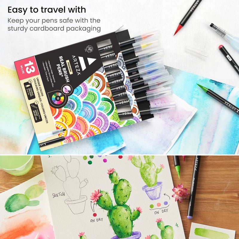 ARTEZA Real Brush Pens, 12 Watercolor Pens, Drawing Markers with Flexible Brush Tips, Watercolor Markers for Artists, and Beginners - Image 3