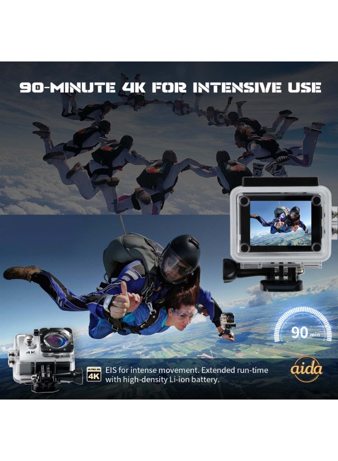 عام كاميرا خوذة، كاميرا مدمجة، كاميرا بانورامية 360 درجة، كاميرا حركة 4K، كاميرا حركة 1080P (مع غلاف مقاوم للماء)، كاميرا خارجية صغيرة ذكية عالية الدقة مقاومة للماء (فضية مع بطاقة ذاكرة 32 جيجابايت). - Image 2