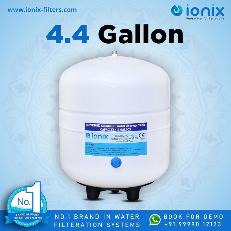 IONIX خزان ضغط معدني مسبق الضغط من إيونكس ستيل 304 مع صمام خزان، سعة 4.4 جالون، مياه صحية لعائلتك، مستخدم من قبل أفضل العلامات التجارية الهندية، خزان ضغط معدني RO - Image 5