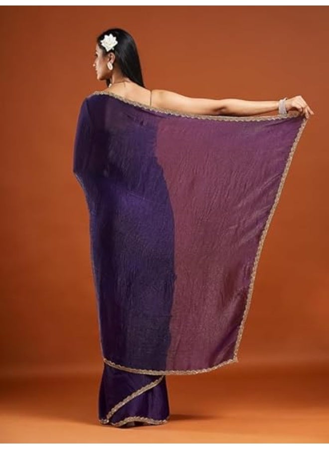 مملكة الإكسسوارات ساري شيفون نسائي ثنائي اللون (مع بلوزة) - Image 2