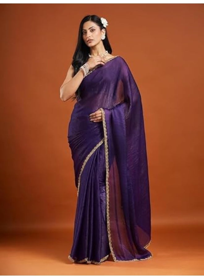 مملكة الإكسسوارات ساري شيفون نسائي ثنائي اللون (مع بلوزة) - Image 4