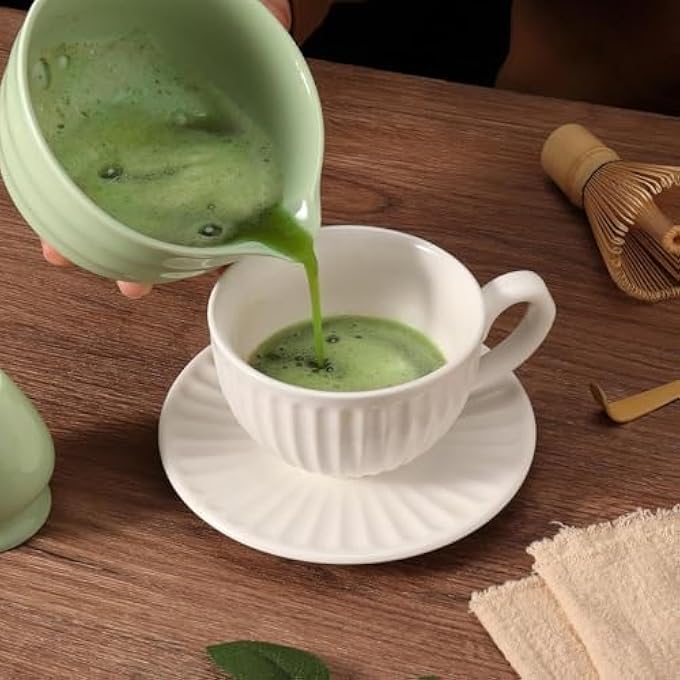 Nekit Japanese Matcha Set  Bowl With Spout Whisk Holder Bamboo Whisk And Scoop Mottled Green Glaze Ceramic Tea Kit For Lovers - Image 5