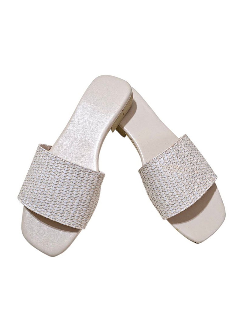 Karisma Simple Strap Flat Squared Toe Slippers With Canvas Material - Image 1