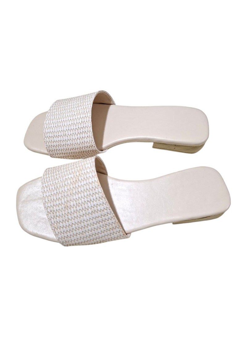 Karisma Simple Strap Flat Squared Toe Slippers With Canvas Material - Image 2