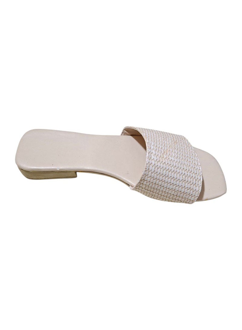 Karisma Simple Strap Flat Squared Toe Slippers With Canvas Material - Image 3