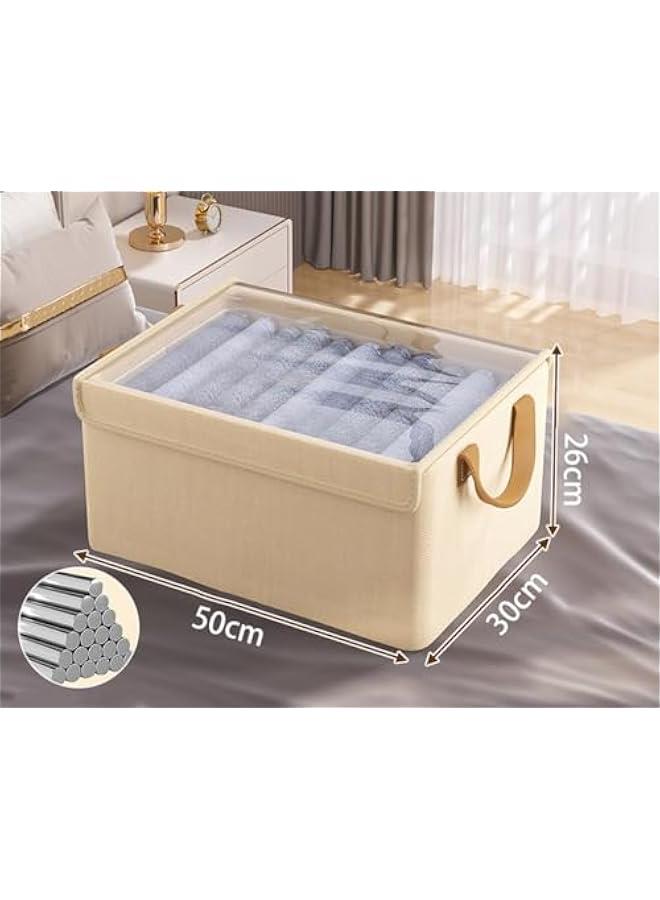 MIXDE Storage Bins for Shelves, Linen Closet Organizers and Storage Baskets with Metal Frame, Extra Large Storage Boxes for Wardrobe Shelf Laundry Room with Lid,Beige,2-Pack,L - Image 2