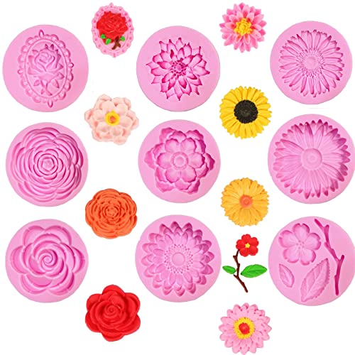 DD-life 9 Pcs Flowers Fondant Molds Silicone Molds for Cupcake Dessert Chocolate Jelly Cookie Decor, Jewelry, Pastry, Chocolate,Handmade Soap Mould Candy Making - Image 5