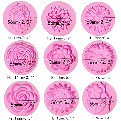 DD-life 9 Pcs Flowers Fondant Molds Silicone Molds for Cupcake Dessert Chocolate Jelly Cookie Decor, Jewelry, Pastry, Chocolate,Handmade Soap Mould Candy Making - Image 2
