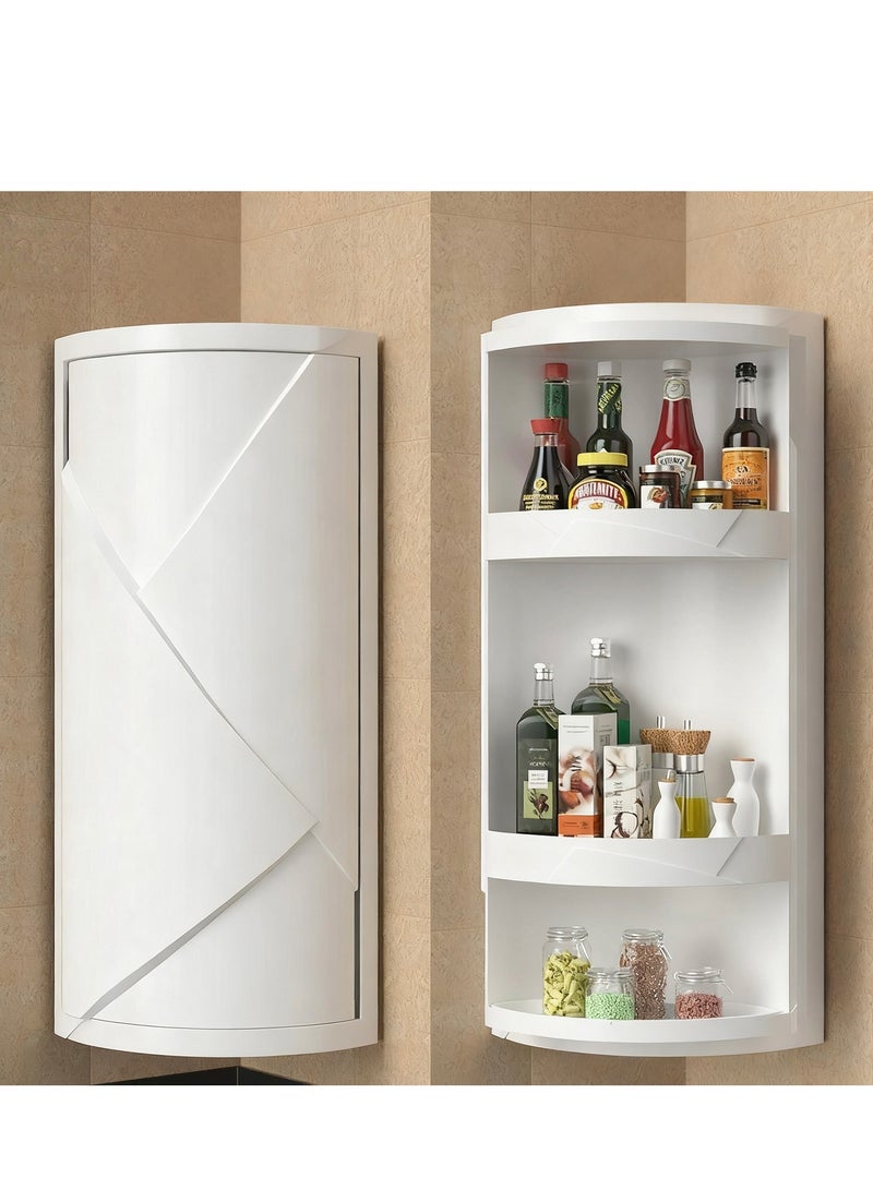 YY-ريشير رف زاوية مغلق يدور 360 درجة، خزانة تخزين مثبتة على الحائط بثلاث طبقات، منظم تخزين بلاستيكي مقاوم للغبار للحمام والمطبخ - Image 1