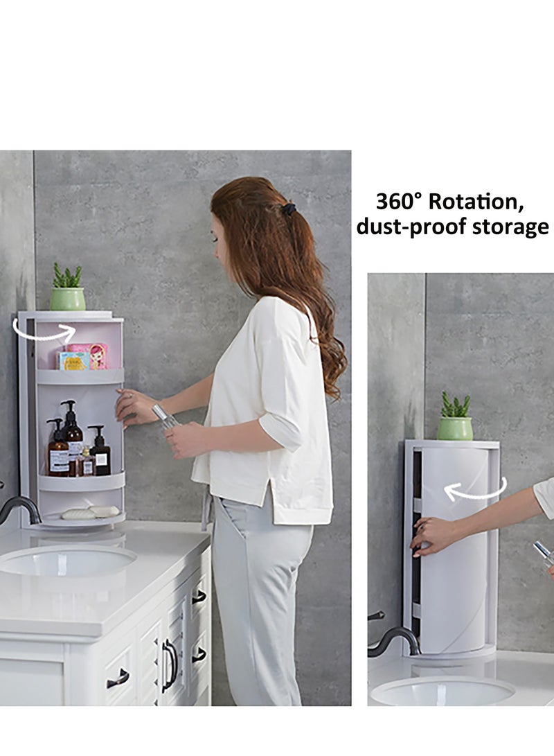 YY-ريشير رف زاوية مغلق يدور 360 درجة، خزانة تخزين مثبتة على الحائط بثلاث طبقات، منظم تخزين بلاستيكي مقاوم للغبار للحمام والمطبخ - Image 3