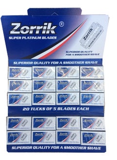 Supermax Zorrik Super Platinum Double Edge Safety Razor Blades 100 blades 20x5 