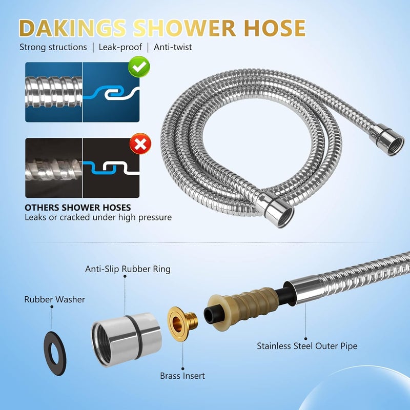 DAKINGS 6 Spray Modes High Pressure Handheld Showerhead Set Upgraded 5 Inches Shower Head with Handheld Spray Premium Chrome Handheld Shower Head 60 Inches Stainless Steel Hose-1-Min Install - Image 4
