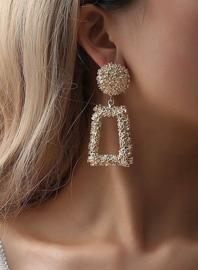 Gold Statement Dangle Earrings – Round Ball  Geometric Frame Drop Design for Party  Gift - Image 1
