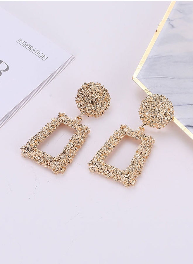Gold Statement Dangle Earrings – Round Ball  Geometric Frame Drop Design for Party  Gift - Image 4