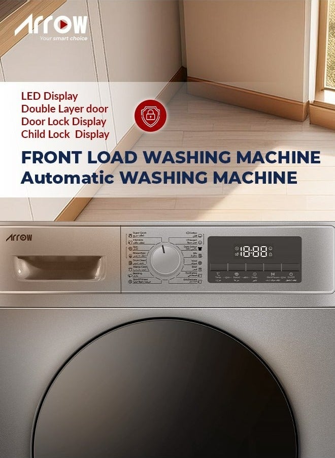 Arrow 6KG Front loading Automatic Washing Machine, 1000rpm Max. Spin Speed, 16 Programs, Dark Silver Color, Auto Balance System, Child Lock, Fault Check, LED Display, Universal Motor | Model Name: RO-07FWTS-01 - Image 4