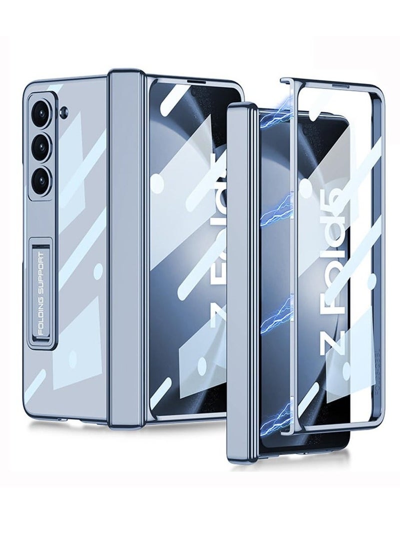 Y&D - Case for Galaxy Z Fold 5 Magnetic Hinge Coverage Protection Ultra Thin Transparent Plating Crystal Built-in 3-Gears Adjustment Kickstand Front Glass All-Inclusive Clear-Blue - Image 1