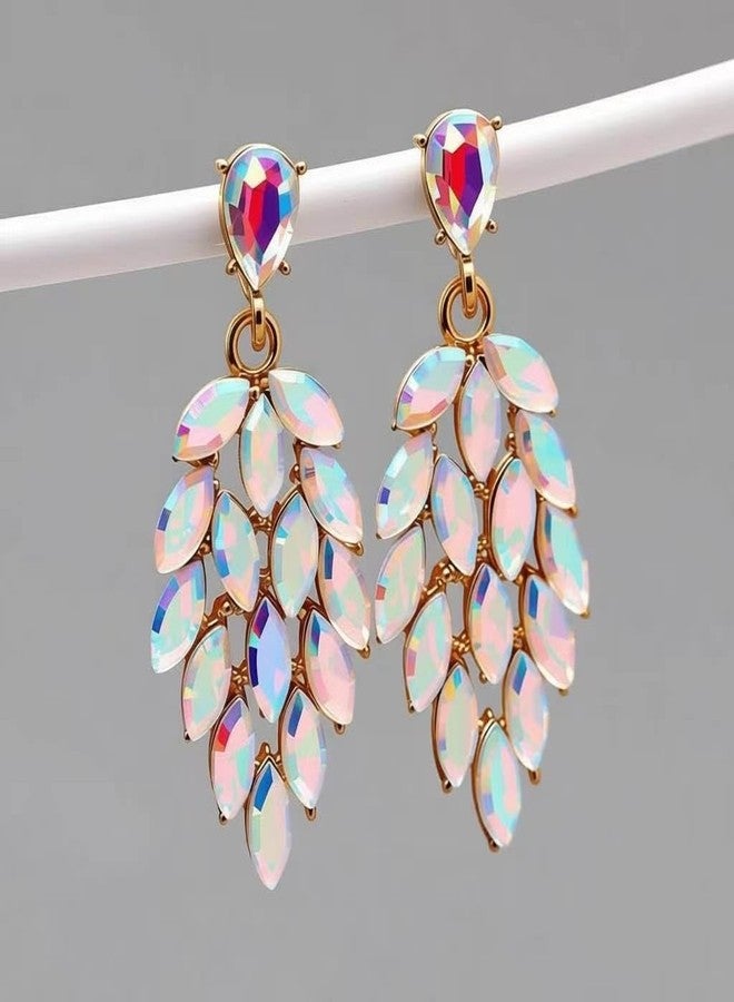RGY Iridescent Earrings for Women Prom, Sparkling Bridal Cluster Drop Dangle Stud Earrbobs, AB Crystal Pageant Ear-Drops - Image 2
