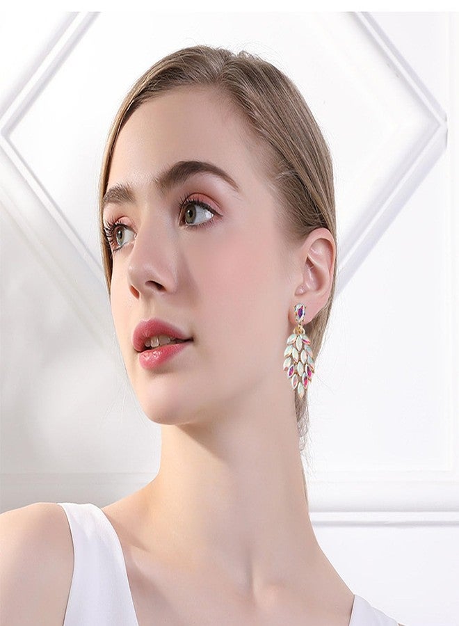 RGY Iridescent Earrings for Women Prom, Sparkling Bridal Cluster Drop Dangle Stud Earrbobs, AB Crystal Pageant Ear-Drops - Image 3