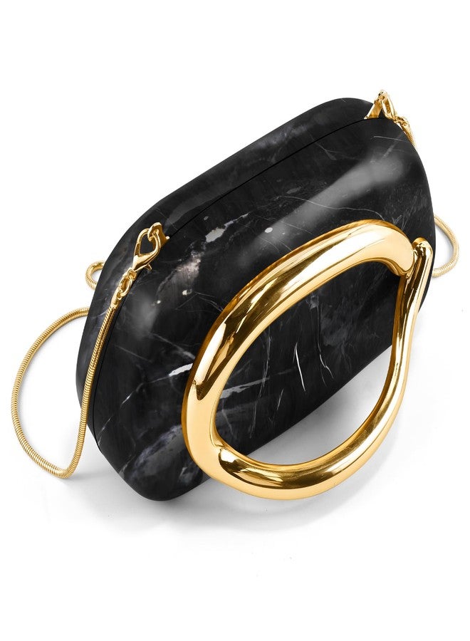 NEWROGENG Clutch Purses for Women Formal, PU Leather/Marble Acrylic Evening Bags with Chain, Trendy Metal Handle Purses 2025, Marble Black, 7.5 x 3 x 4.3 inches - Image 4