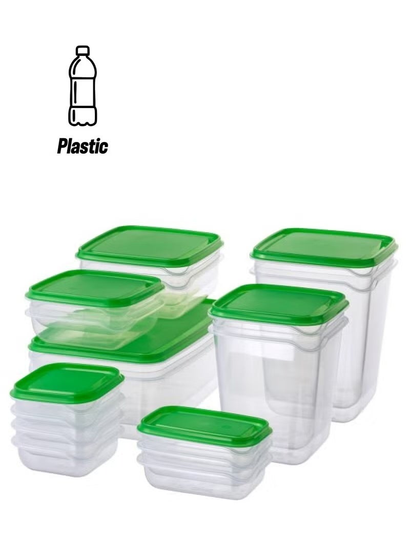 Pruta Set Of 17 Plastic Food Container With Lid Clear/Green - Image 1