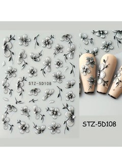 Goolsky 5D Sparkling Floral Nail Art Stickers - Self-Adhesive Acrylic Decals with Glitter Plum, Peach & Cherry Blossoms for Elegant Manicure  - Image 2