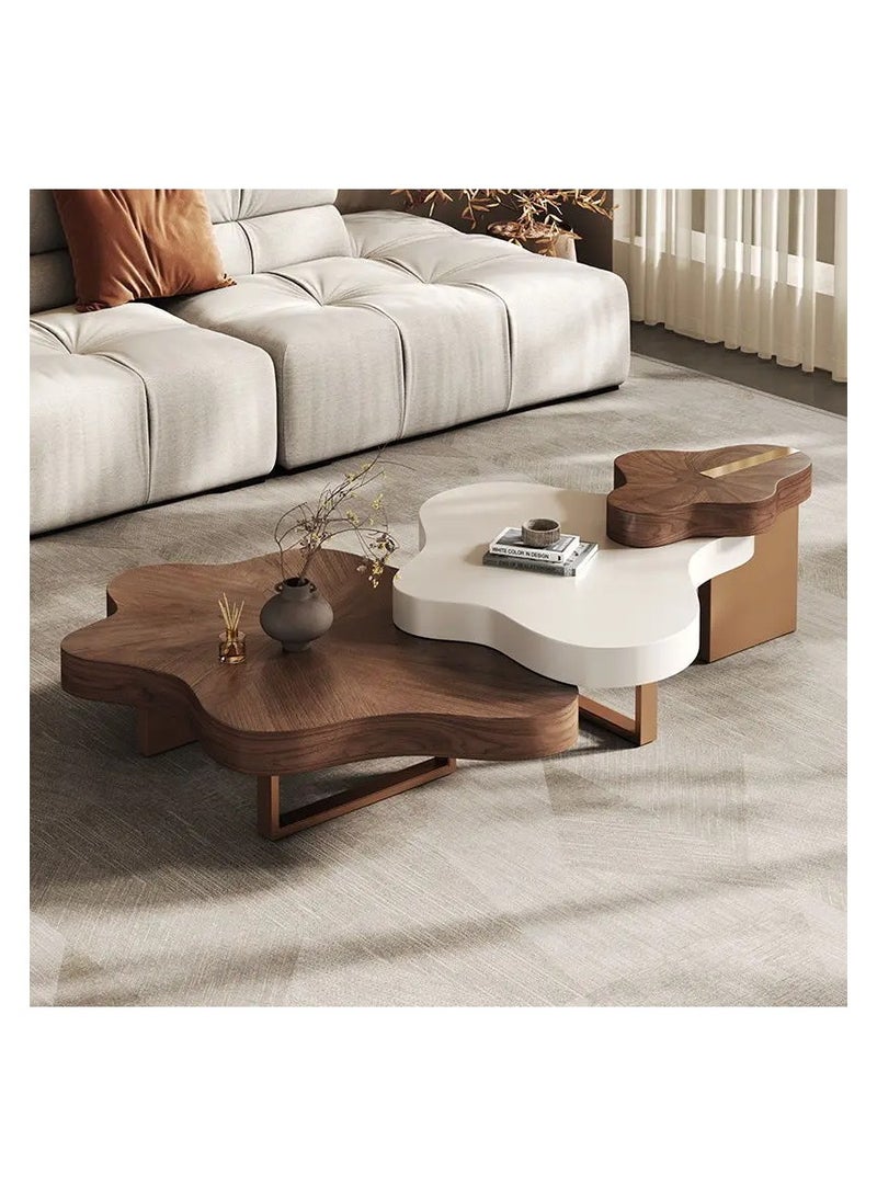 AWD Modern 3-Piece Cloud Coffee Table Set, Walnut and Creamy White Center Table, Living Room Centrepiece 160 x 91 cm - Image 1
