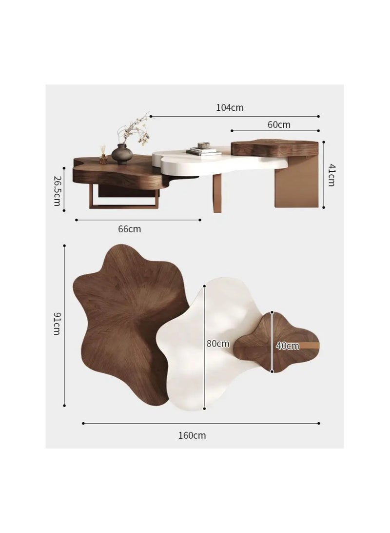 AWD Modern 3-Piece Cloud Coffee Table Set, Walnut and Creamy White Center Table, Living Room Centrepiece 160 x 91 cm - Image 3