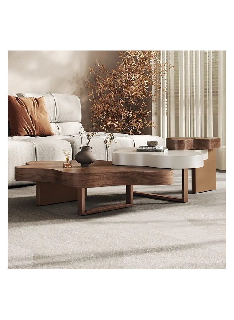 AWD Modern 3-Piece Cloud Coffee Table Set, Walnut and Creamy White Center Table, Living Room Centrepiece 160 x 91 cm - Image 2