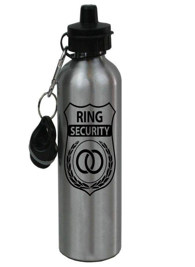 CustomGiftsNow Ring Security - حامل خاتم الزفاف، زجاجة مياه رياضية من الألومنيوم الفضي سعة 600 مل (20 أونصة)، غطاءان (أسود)
