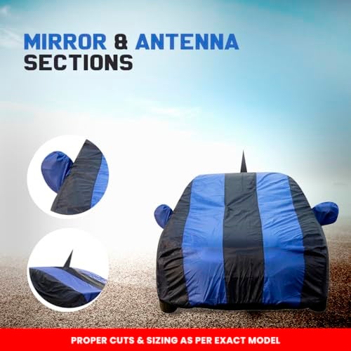 Autofact Baleno Dustproof Car Cover with Mirror & Antenna Pockets, Royal Blue Stripes, Taffeta Polyster,Triple Stitched, Compatible with Maruti Baleno Car Cover (2015 to 2024), Baleno Car Accessories - Image 2