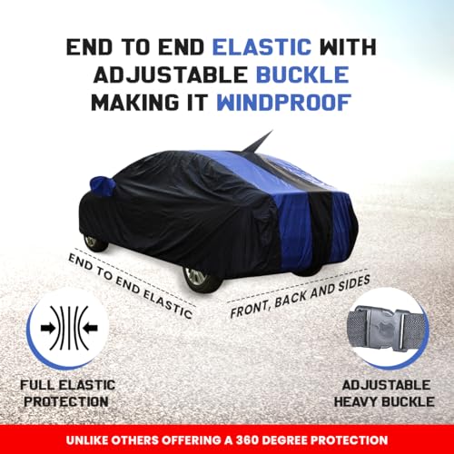 Autofact Baleno Dustproof Car Cover with Mirror & Antenna Pockets, Royal Blue Stripes, Taffeta Polyster,Triple Stitched, Compatible with Maruti Baleno Car Cover (2015 to 2024), Baleno Car Accessories - Image 5