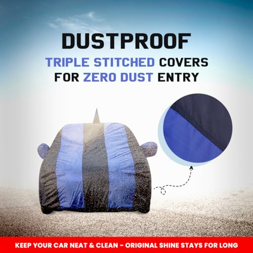 Autofact Baleno Dustproof Car Cover with Mirror & Antenna Pockets, Royal Blue Stripes, Taffeta Polyster,Triple Stitched, Compatible with Maruti Baleno Car Cover (2015 to 2024), Baleno Car Accessories - Image 4
