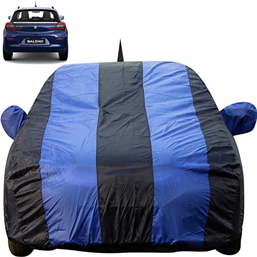 Autofact Baleno Dustproof Car Cover with Mirror & Antenna Pockets, Royal Blue Stripes, Taffeta Polyster,Triple Stitched, Compatible with Maruti Baleno Car Cover (2015 to 2024), Baleno Car Accessories - Image 1