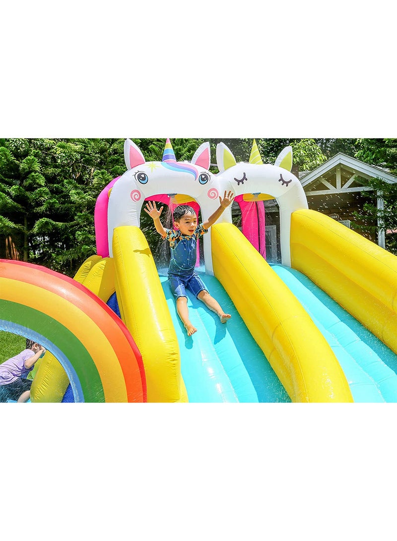 Inflatable Twin Water Slide With Bouncer and Tunnel for Kids Outdoor Play  - Image 5
