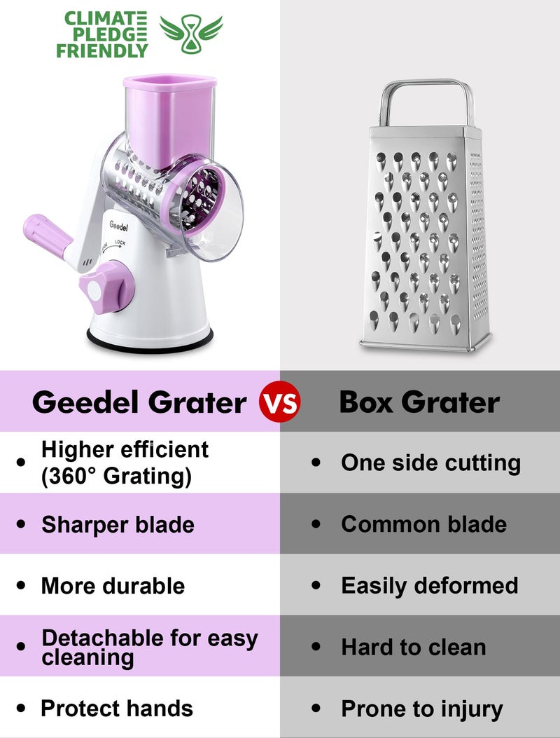 Geedel Rotary Cheese Grater, Kitchen Mandoline Vegetable Slicer with 3 Interchangeable Blades, Easy to Clean Rotary Grater Slicer for Fruit, Vegetables, Nuts - Image 2