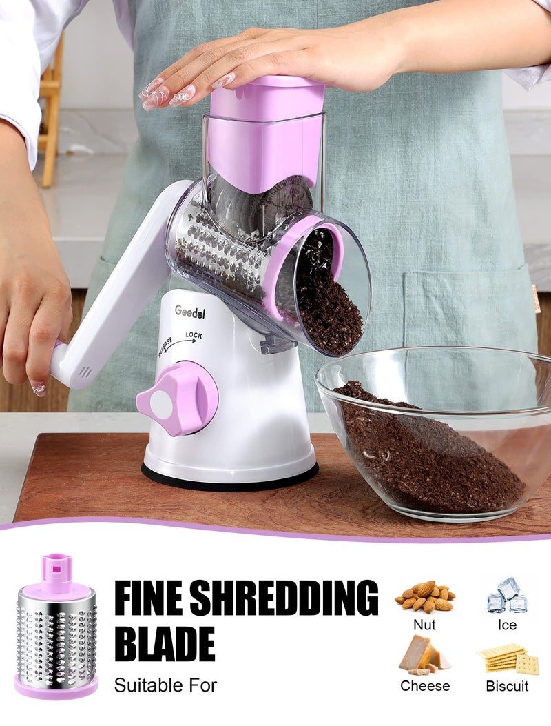 Geedel Rotary Cheese Grater, Kitchen Mandoline Vegetable Slicer with 3 Interchangeable Blades, Easy to Clean Rotary Grater Slicer for Fruit, Vegetables, Nuts - Image 5