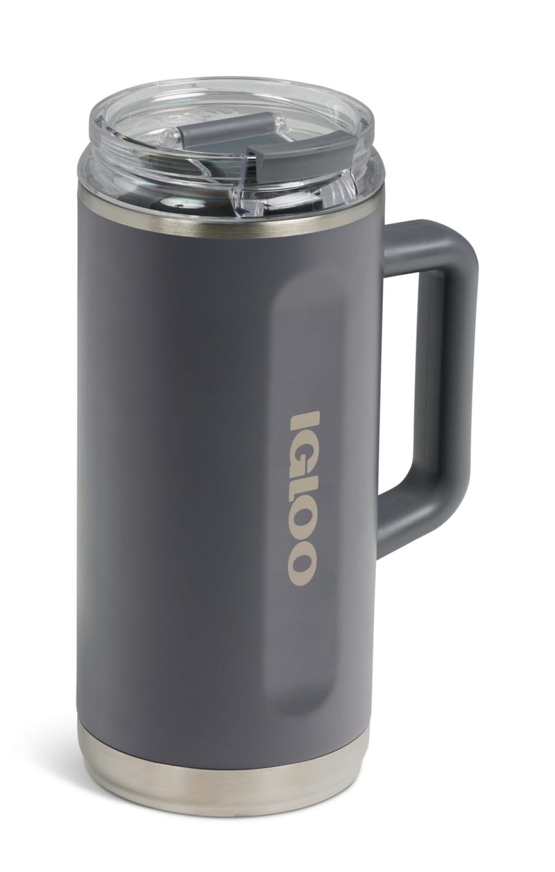 Igloo, 36 oz Tumbler with Handle, Reusable Travel Mug, Stainless Steel Insulated Hydration Cup for Hot & Cold Beverages, Carbonite - Image 1