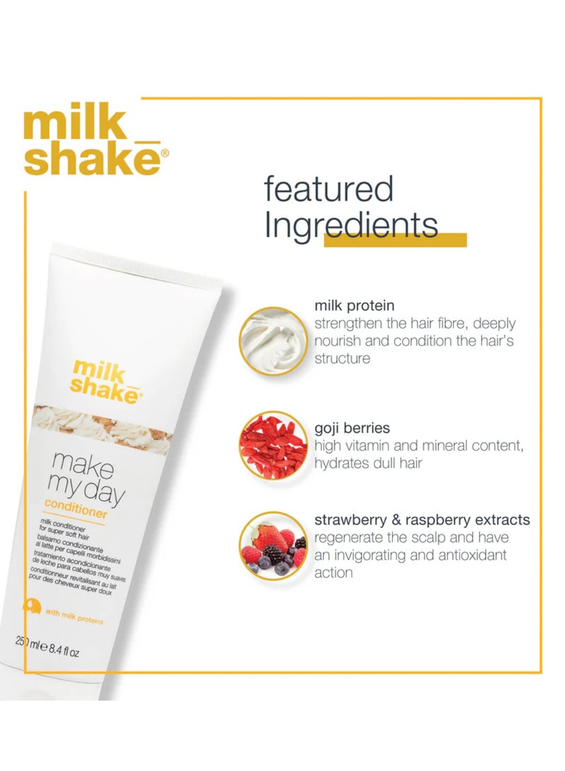 Milk Shake بلسم اجعل يومي مع بروتينات الحليب، مستخلصات التفاح وعباد الشمس – بلسم مرطب ومغذي يومي للشعر العادي، الجاف، المجعد أو المعالج – شعر ناعم، لامع، سهل التصفيف، خالي من البارابين، 250 مل - Image 4