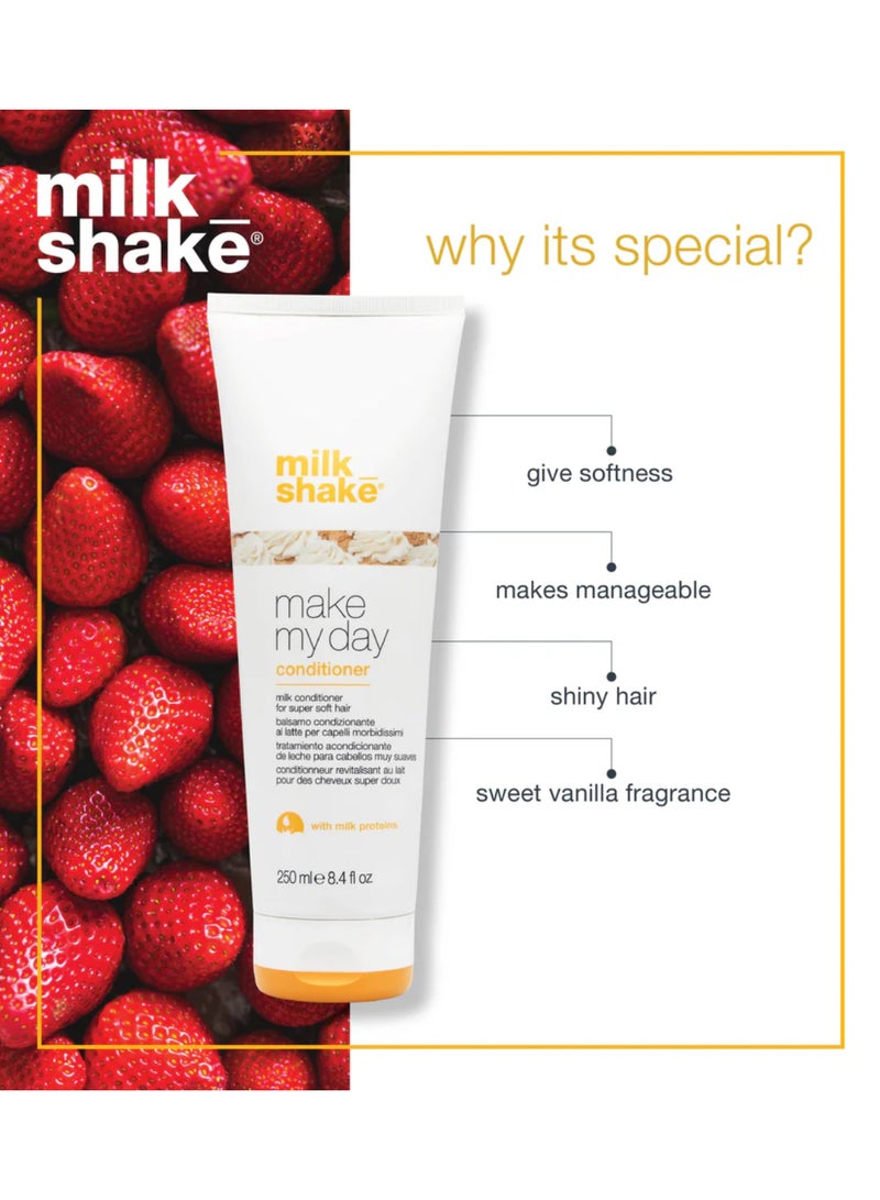 Milk Shake بلسم اجعل يومي مع بروتينات الحليب، مستخلصات التفاح وعباد الشمس – بلسم مرطب ومغذي يومي للشعر العادي، الجاف، المجعد أو المعالج – شعر ناعم، لامع، سهل التصفيف، خالي من البارابين، 250 مل - Image 3