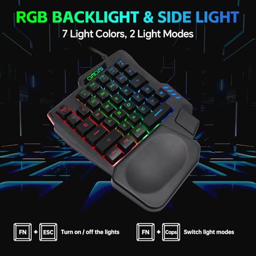CHONCHOW One Handed Half Keyboard Mouse USB Spilitter Type-C Adapter Gaming Combo with RGB LED Backlit 7200DPI CPI Customize 4 Port Adapter Mini Size Small Wired Set for LOL/Wow/fortnite/Dota/PUBG - Image 2