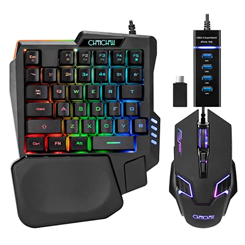 CHONCHOW One Handed Half Keyboard Mouse USB Spilitter Type-C Adapter Gaming Combo with RGB LED Backlit 7200DPI CPI Customize 4 Port Adapter Mini Size Small Wired Set for LOL/Wow/fortnite/Dota/PUBG - Image 1