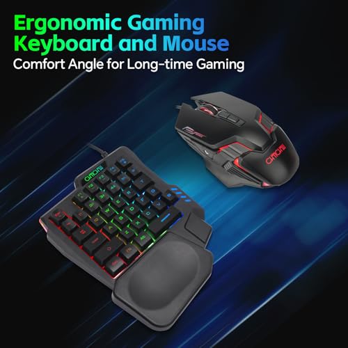 CHONCHOW One Handed Half Keyboard Mouse USB Spilitter Type-C Adapter Gaming Combo with RGB LED Backlit 7200DPI CPI Customize 4 Port Adapter Mini Size Small Wired Set for LOL/Wow/fortnite/Dota/PUBG - Image 5